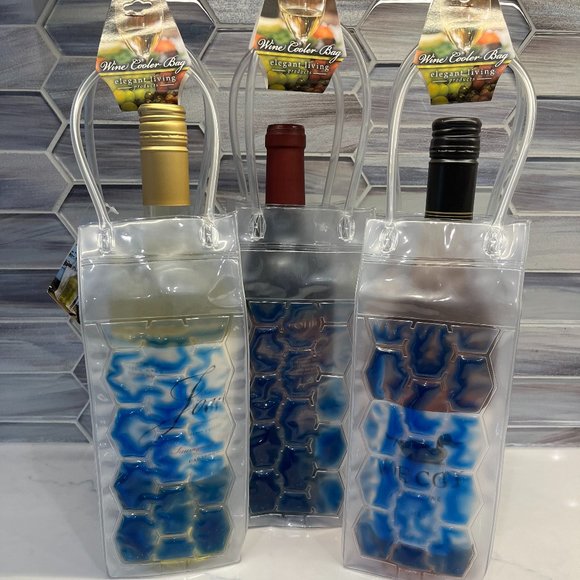 Freeze Beverage Tote / Ice Bucket To-Go / Wine Chill Bag / Clear & Blue … - Picture 1 of 10